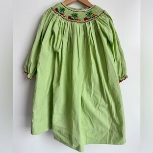 Palmetto Playwear Smocked Dress Girl 5T Christmas Tree Green Long Aline gingham